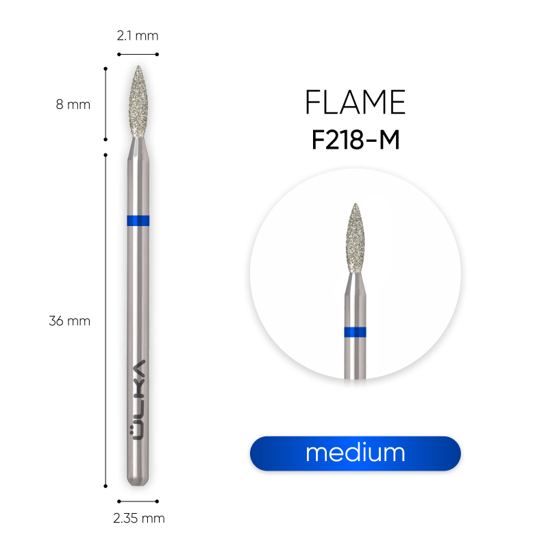 ÜLKA Diamond nail drill bit 21.8 flame blue head diameter 2.1 mm / working part 8 mm