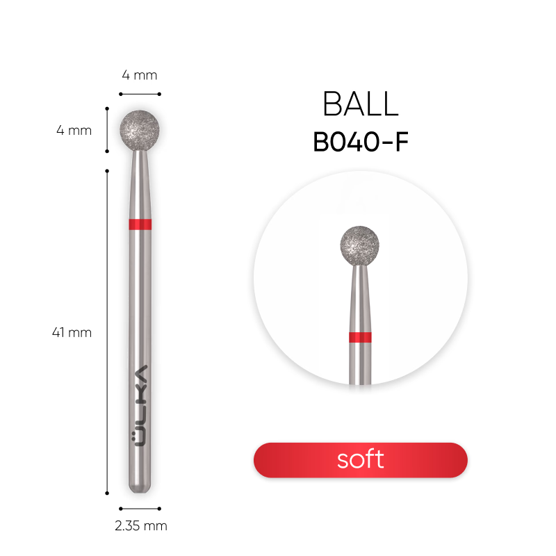 ÜLKA Diamond nail drill bit B040-F ball red head diameter 4 mm