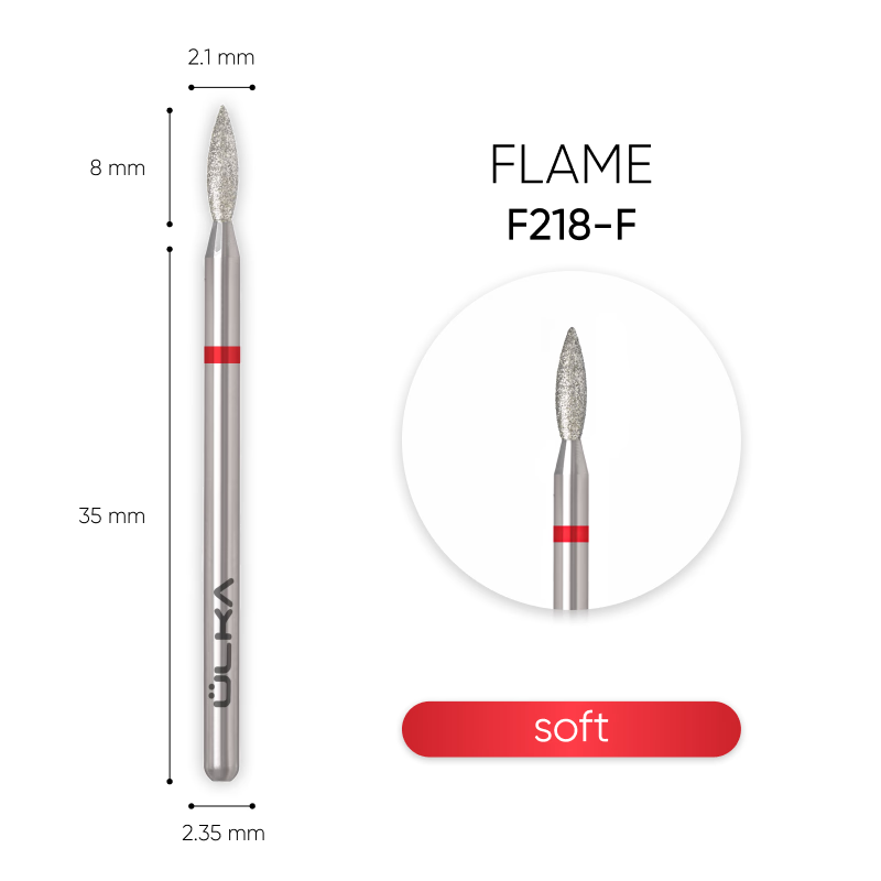 ÜLKA Diamond nail drill bit 21.8 flame red head diameter 2.1 mm / working part 8 mm