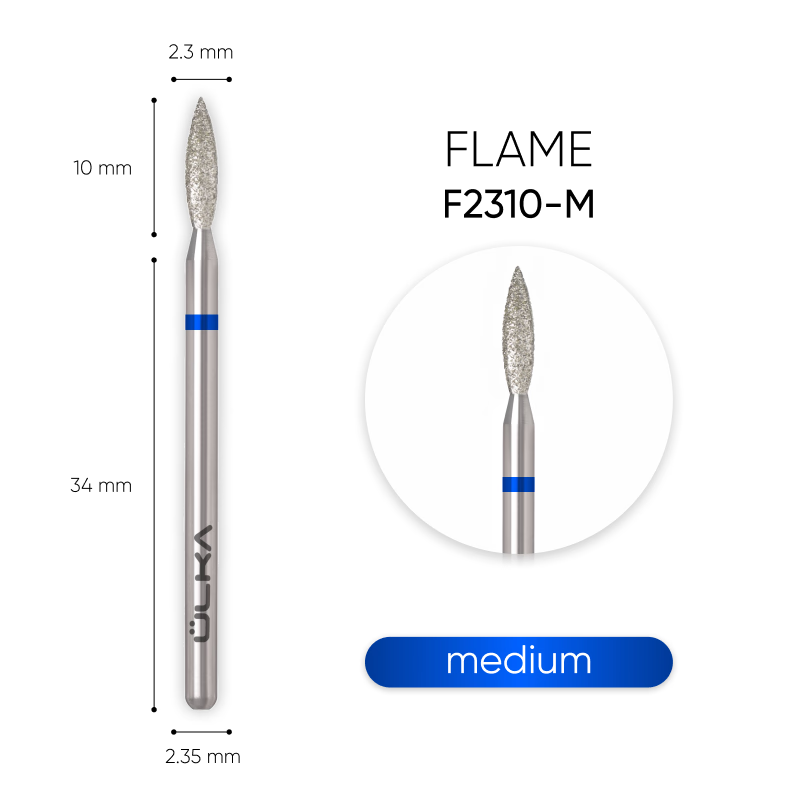 ÜLKA Diamond nail drill 2310 bit flame blue head diameter 2.3 mm / working part 10 mm