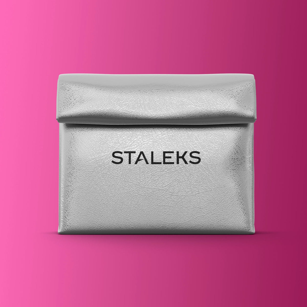 STALEKS Cosmetic bag silver eco-leather, size L
