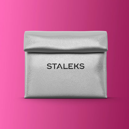 STALEKS Cosmetic bag silver eco-leather, size L