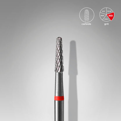 STALEKS EXPERT Carbide nail drill bit cone red, head diameter 2,3 mm, working part 8 mm