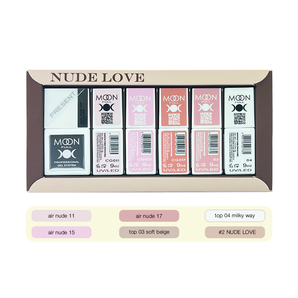 Moon Full Nude Love Set No. 2, 5+1 (3 gel polishes, 2 top coats + NON-WIPE TOP with UV filter), 9 ml