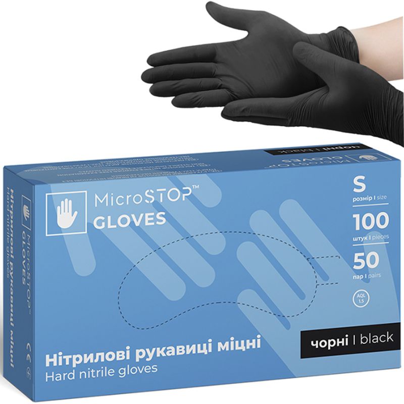 MicroSTOP Nitrile gloves non-powdered strong black, size S (100 pcs)