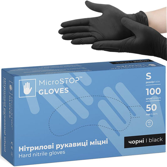 MicroSTOP Nitrile gloves non-powdered strong black, size S (100 pcs)